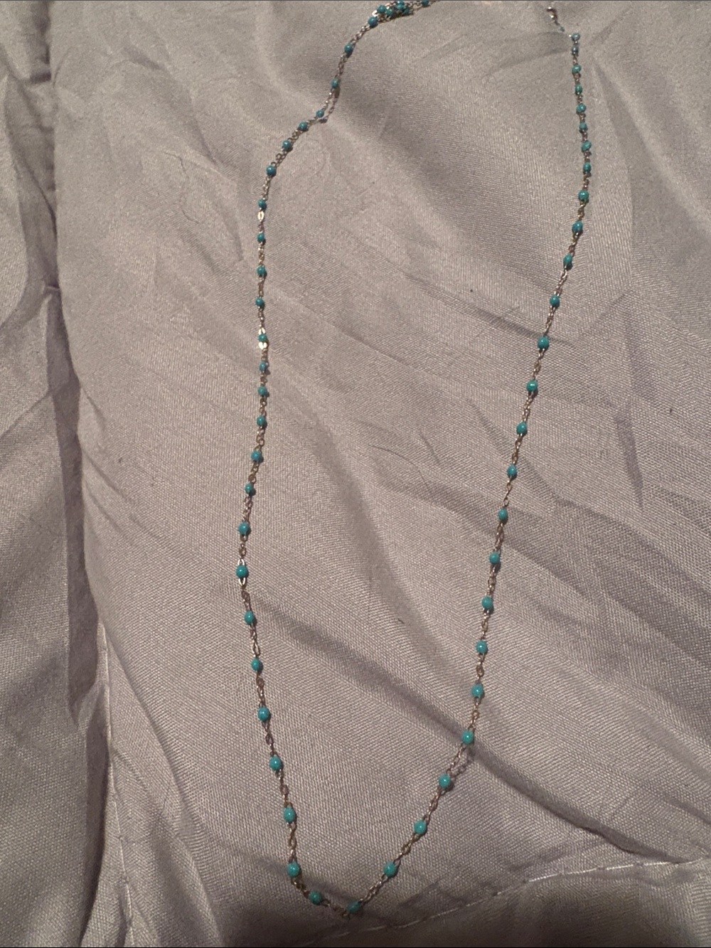 Turquoise Bead Station Necklace with Silver Chain